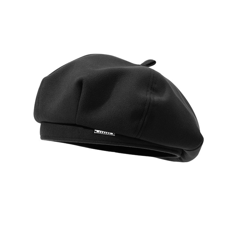 Autumn and Winter New Metal Standard Beret Children Big Head Circumference Show Face Small Reverse Wear Woolen Forward Hat