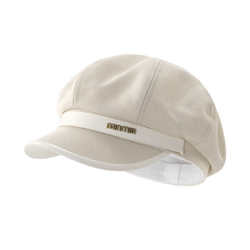 Autumn and Winter New Metal Standard Beret Children Big Head Circumference Show Face Small Reverse Wear Woolen Forward Hat