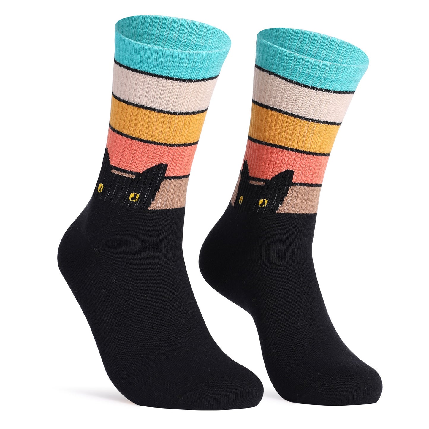 Casual Socks Hot Flashes Cat and Dog Rainbow Large Size Cotton Socks Women's Socks Casual Pure Cotton Women's Medium Tube Socks
