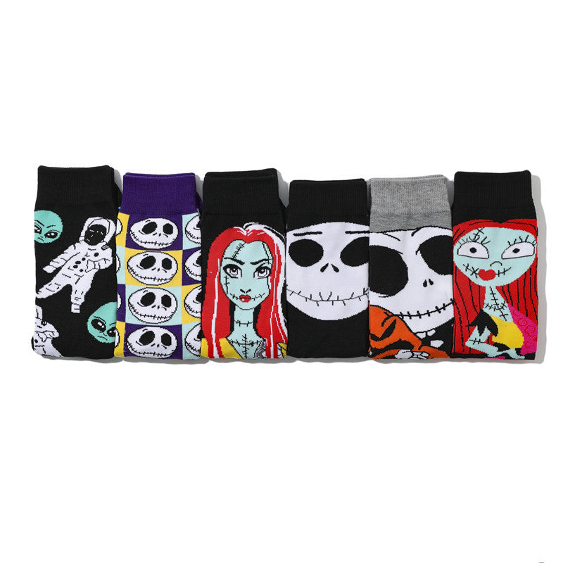 Women's New Trendy Socks Cotton Socks Men's Cartoon Trend Tube Socks Halloween Socks-5PRS