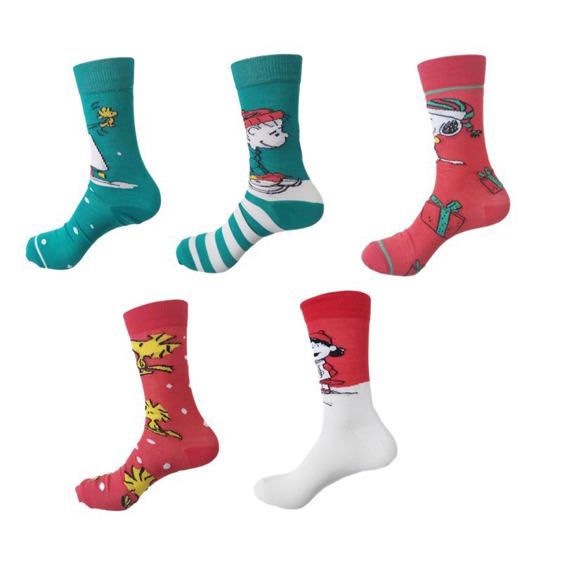 Cotton Christmas Anime Trendy Socks Men's Socks Snoopy Women's Mid-tube Cotton Sleigh Gift Socks-5PRS
