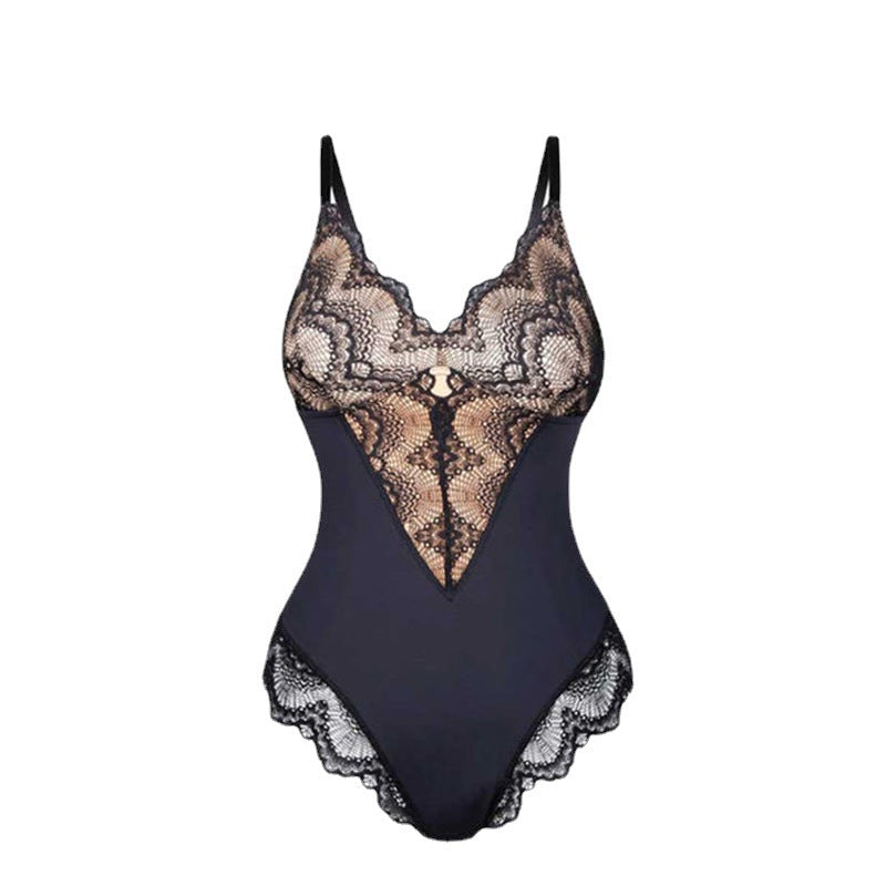 Sexy V-Neck Breathable Lace Corset - Hourglass Body Shaper for Summer Suspender Underwear with Lightweight Waist Trainer