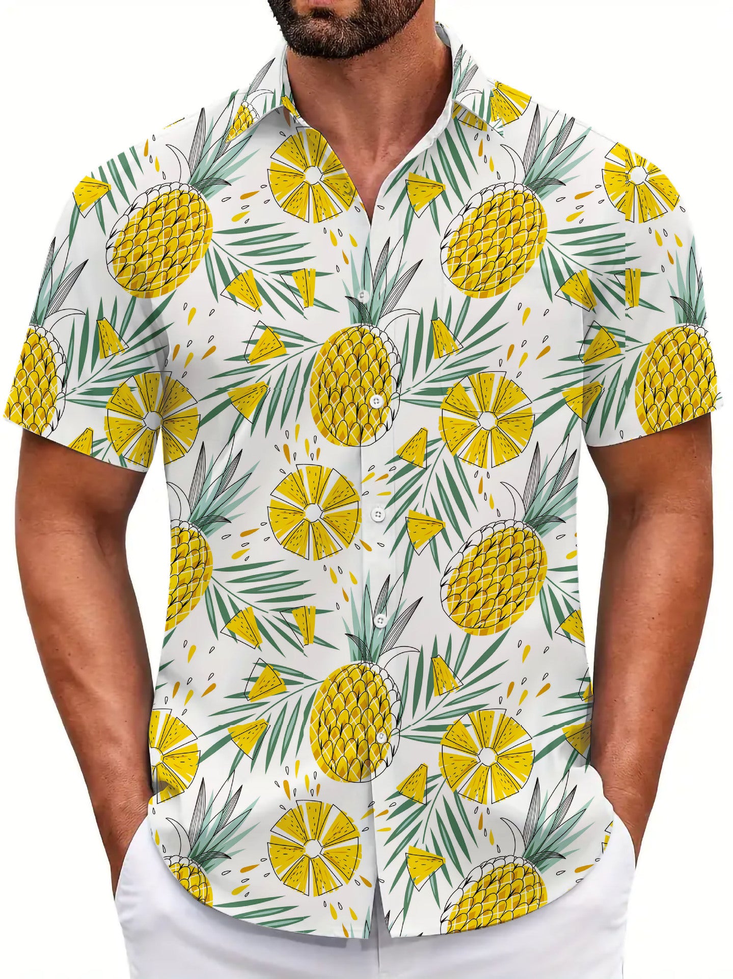 Capsule Wardrobe Essential | Sustainable Hawaiian Shirts | Unisex Cropped Sleeve Beach Tops with AI-Enhanced Floral Patterns
