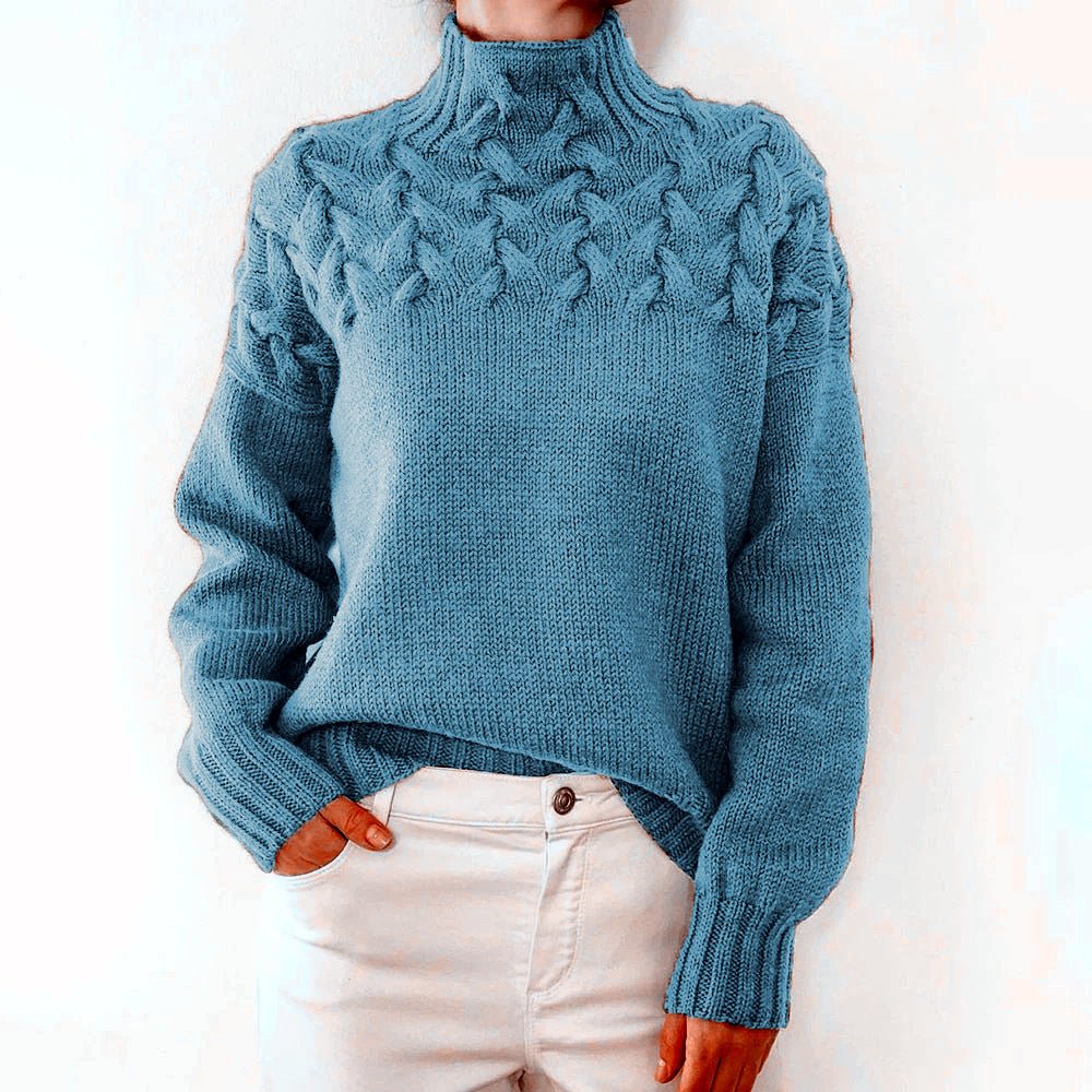 Women's Fashion Cable Knitted Detail Turtleneck Long Sleeve Sweater Women