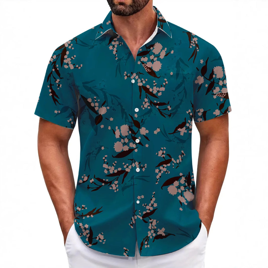 Capsule Wardrobe Essential | Sustainable Hawaiian Shirts | Unisex Cropped Sleeve Beach Tops with AI-Enhanced Floral Patterns