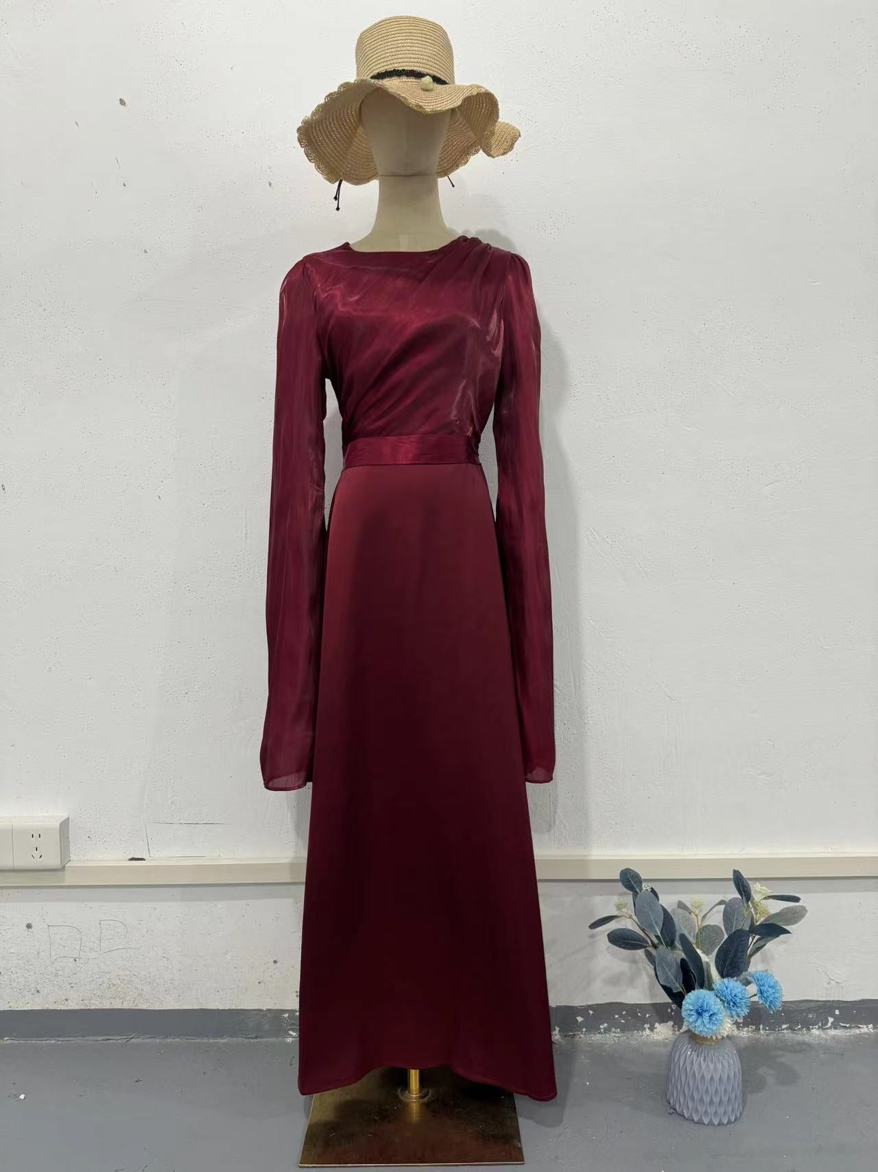 Boho Flowy Chiffon Maxi Dress - Tiered Sleeve Satin Slip