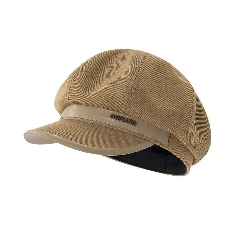 Autumn and Winter New Metal Standard Beret Children Big Head Circumference Show Face Small Reverse Wear Woolen Forward Hat