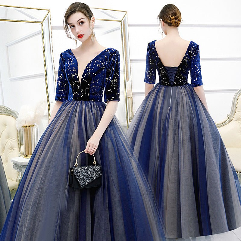 Color Yarn New Chorus Performance Student Vocal Solo Art Test Clothing Puffy Skirt Long Evening Dress Women
