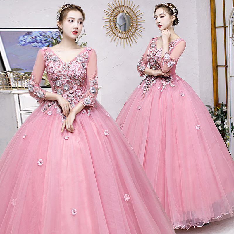 Color Yarn New Solo Performance Suit, Chorus Art Test Dress, Dreamy Mori Puffy Skirt, Long Evening Dress