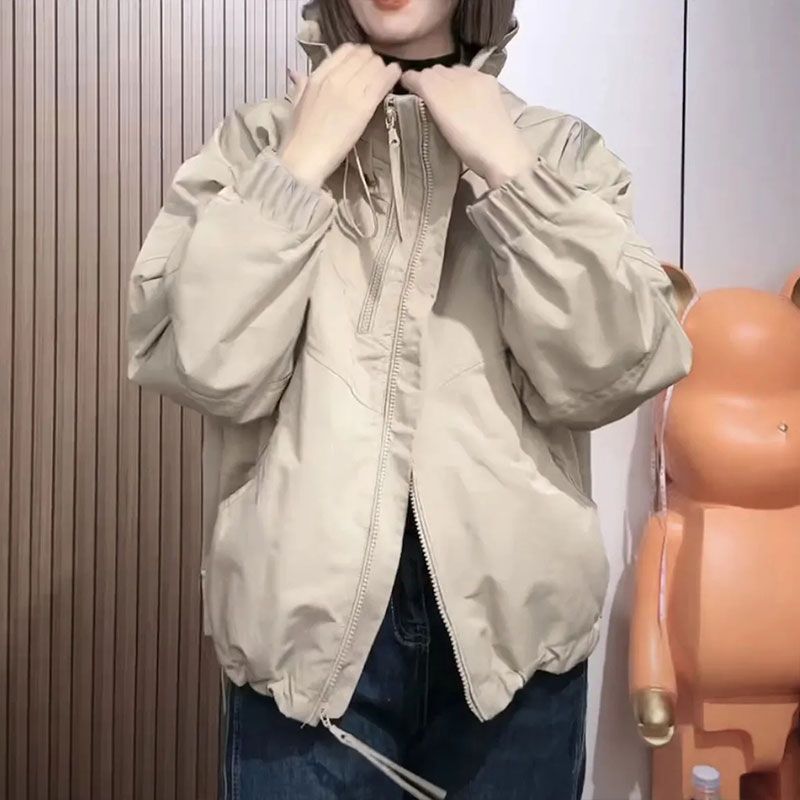 Zipper Hooded Retro Style Spring and Autumn New Loose Versatile Jacket Sunscreen Clothing Women Wear Cotton Coat