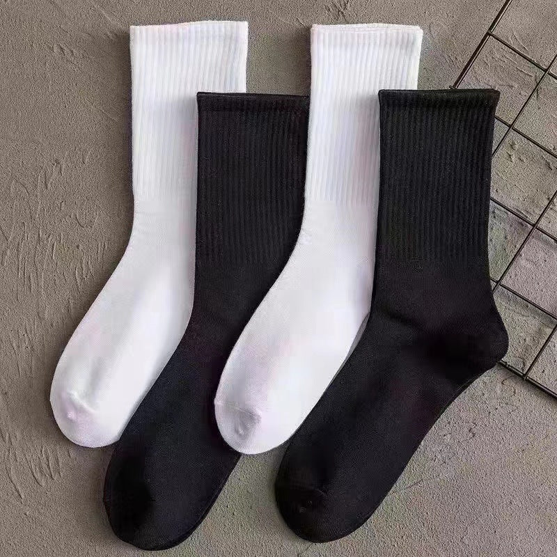 5 PRS-Men's Medium Tube Socks Terry Socks Towel Bottom Sports Cotton White Stockings Basketball Socks