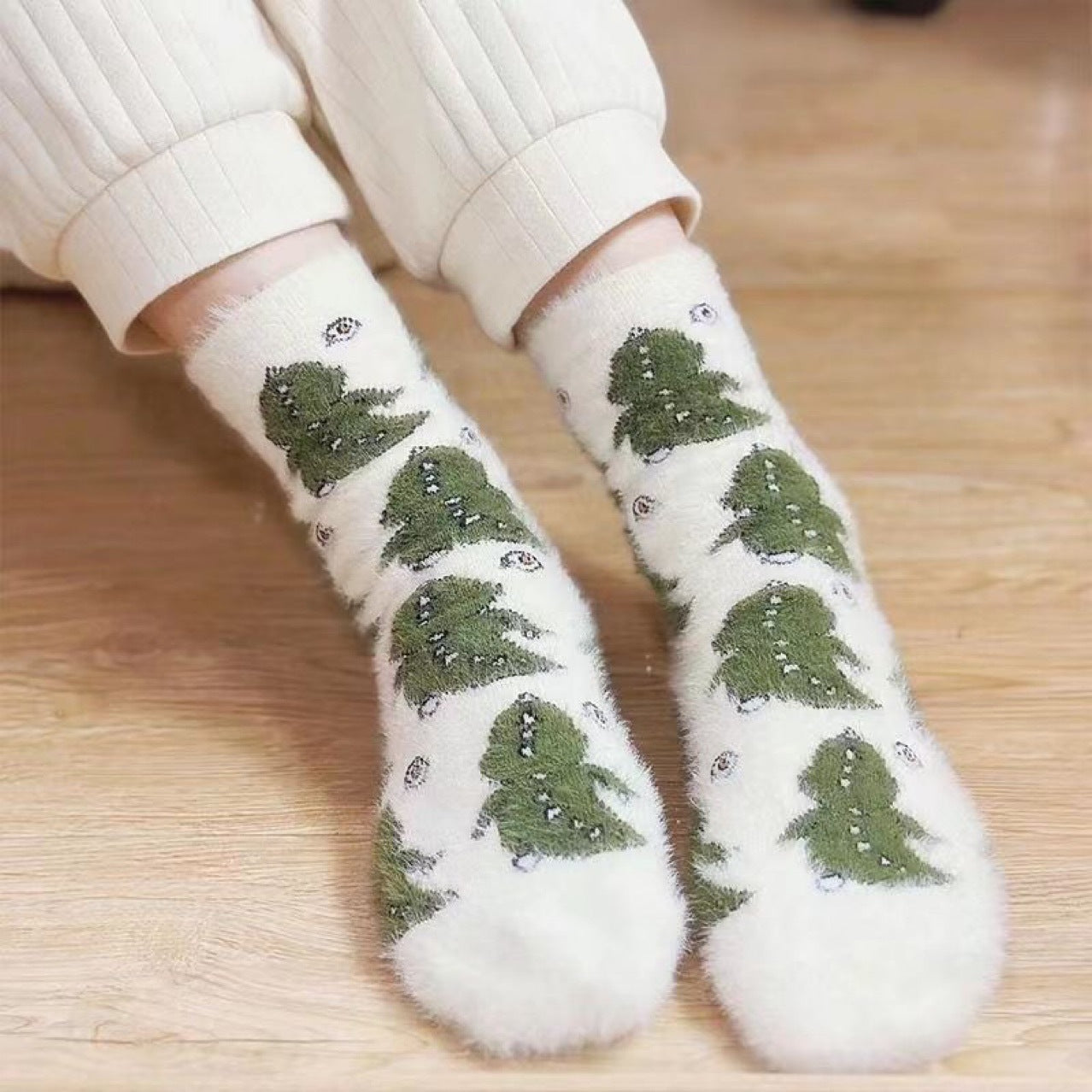 5PRS-Cartoon Mink Fleece Women's Thickened Warm Cute Fluffy Home Floor Socks Confinement Sleep Sock