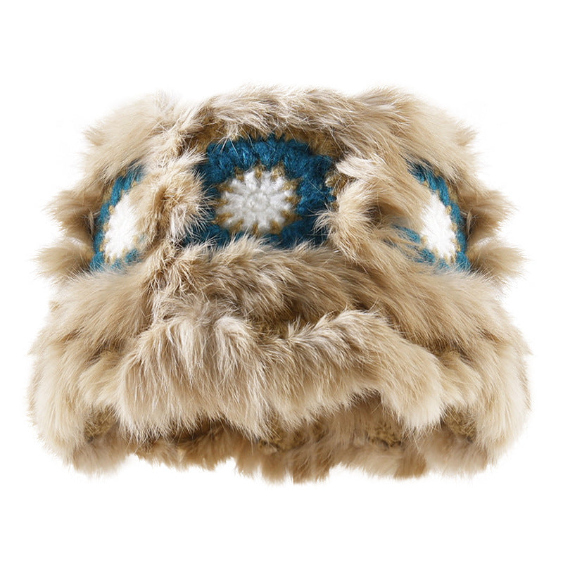 Big Puff Plush Rabbit Hair Handwoven Lion Dancing Hat Cold Fisherman Children Cute Plush Knitted Basin Women Hat