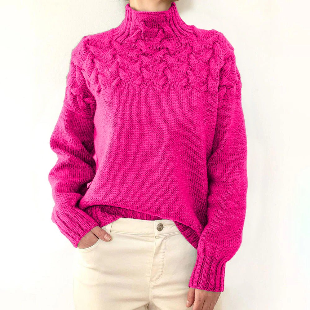 Women's Fashion Cable Knitted Detail Turtleneck Long Sleeve Sweater Women