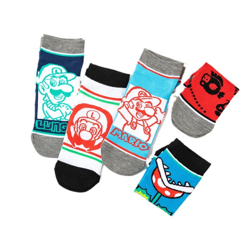 Wholesale Women's Cotton Men's Short Mary Boat Socks Animation Men's Cartoon Sock Personalized Animation Socks-5PRS