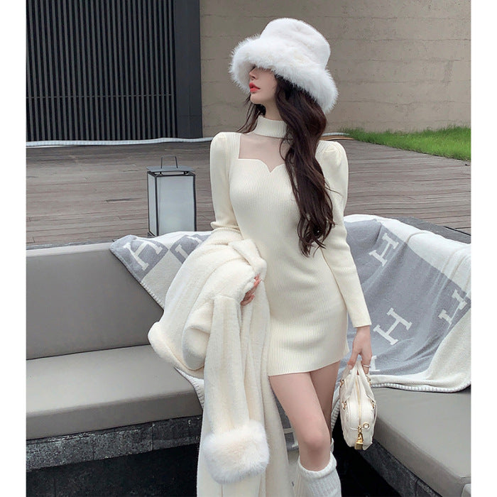 Semi-turtleneck Knitted Dress New Inner Hip-wrapped Short Skirt Base