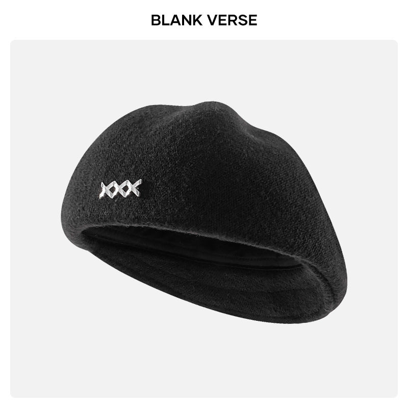 Autumn and Winter New Metal Standard Beret Children Big Head Circumference Show Face Small Reverse Wear Woolen Forward Hat