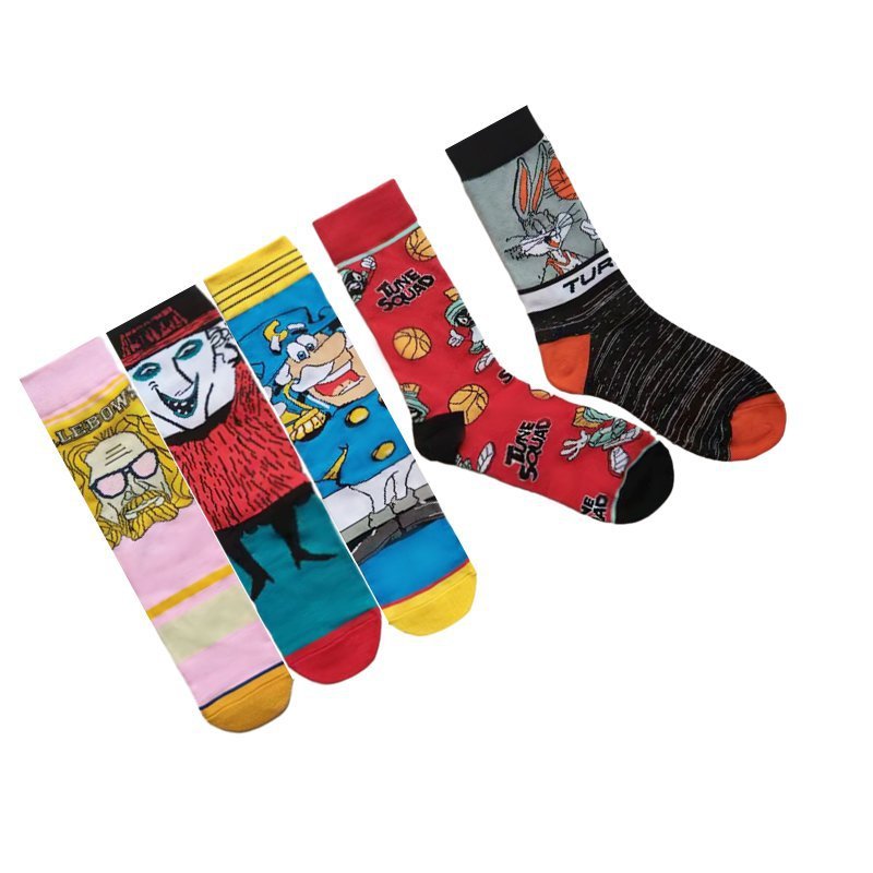 Casual Men's Cotton Socks, Four Seasons Women's Animation Tide Socks-5PRS