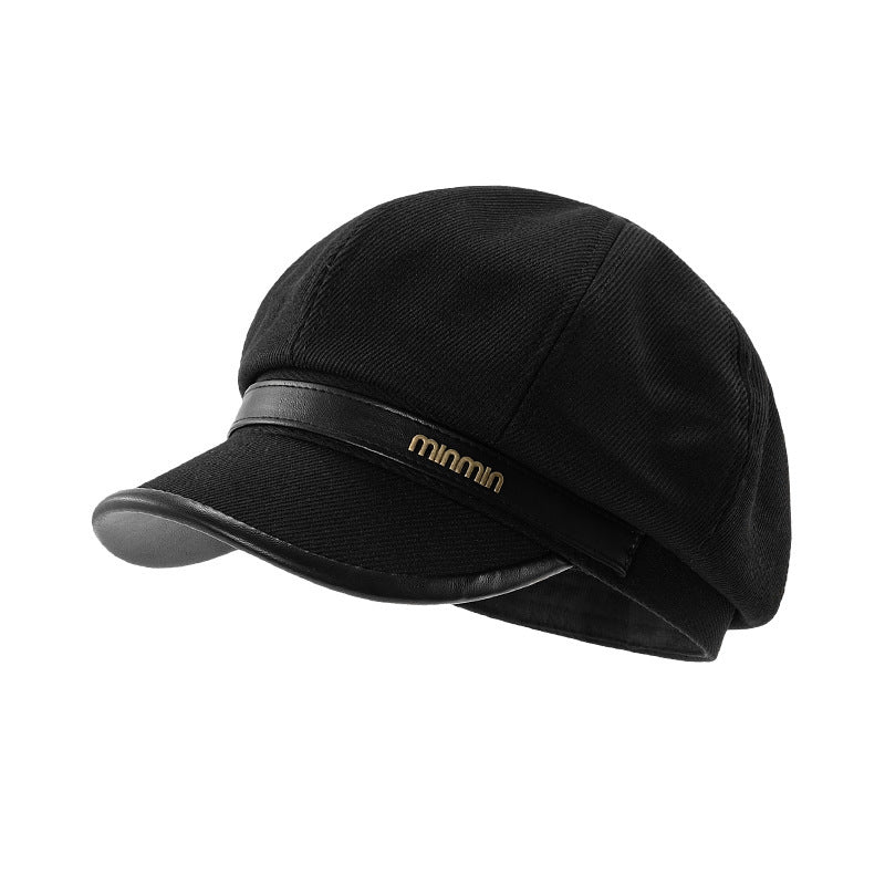 Autumn and Winter New Metal Standard Beret Children Big Head Circumference Show Face Small Reverse Wear Woolen Forward Hat