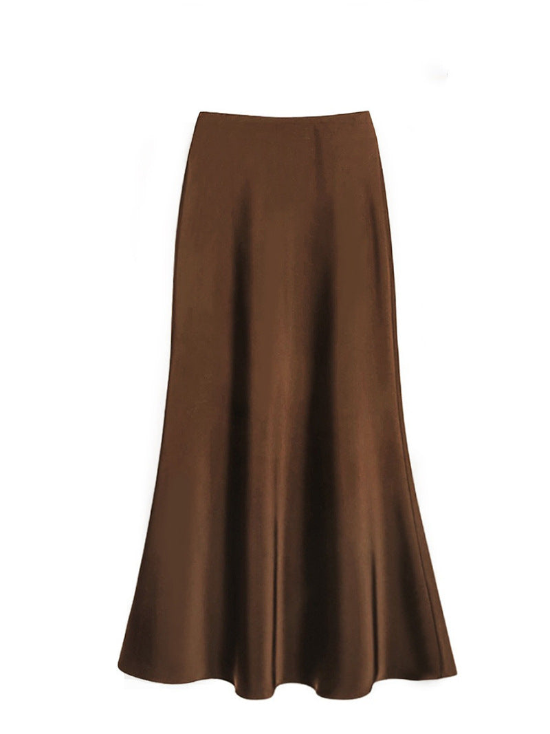 French Temperament Acetic Acid Satin Drape Skirt Women's Spring and Summer Solid Color High Waist Hip-wrapped Fishtail Skirt A-word Long Skirt