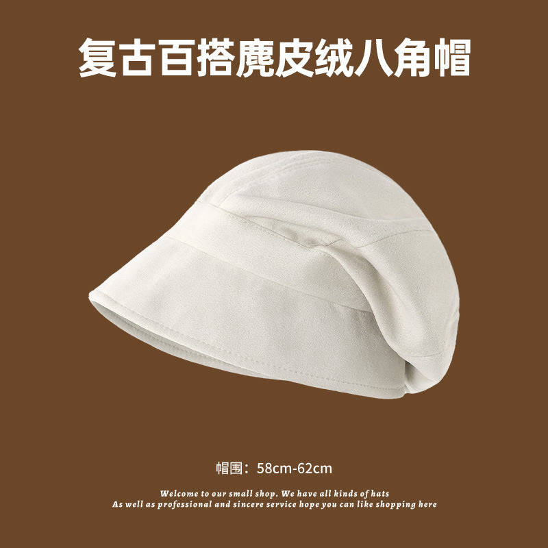 Autumn and Winter New Metal Standard Beret Children Big Head Circumference Show Face Small Reverse Wear Woolen Forward Hat