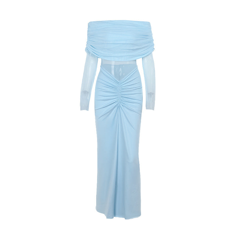 Viral Luxe Dress: Socialite-Chic One-Shoulder Mesh Pleated, Sheer Slim Bodycon Fit