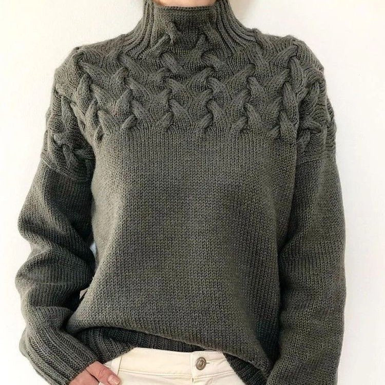 Women's Fashion Cable Knitted Detail Turtleneck Long Sleeve Sweater Women