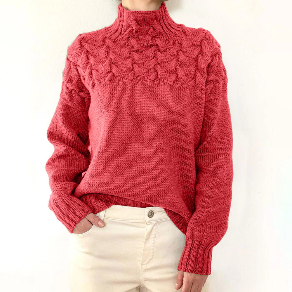 Women's Fashion Cable Knitted Detail Turtleneck Long Sleeve Sweater Women