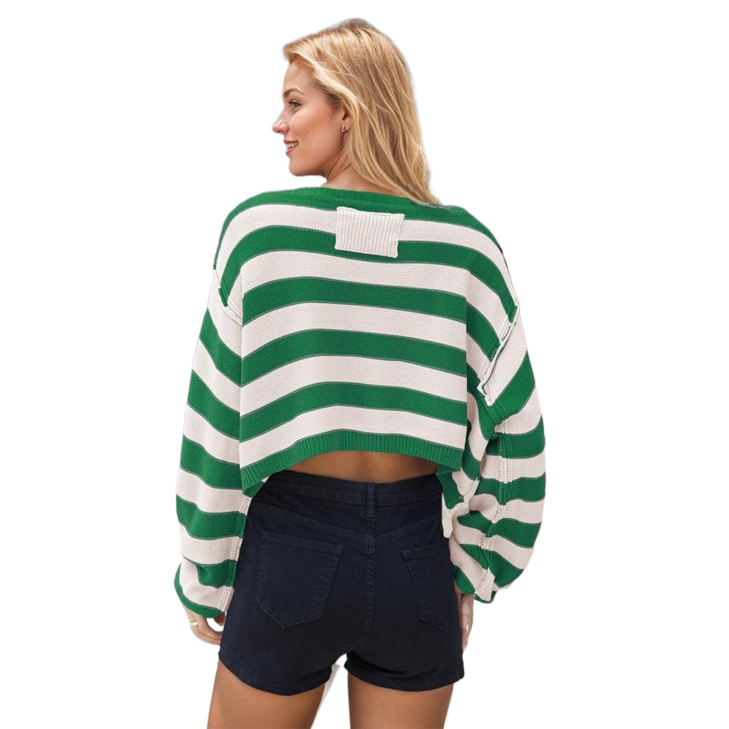 Women's Pullover Sweater Striped Loose Short Knitted Sweater New