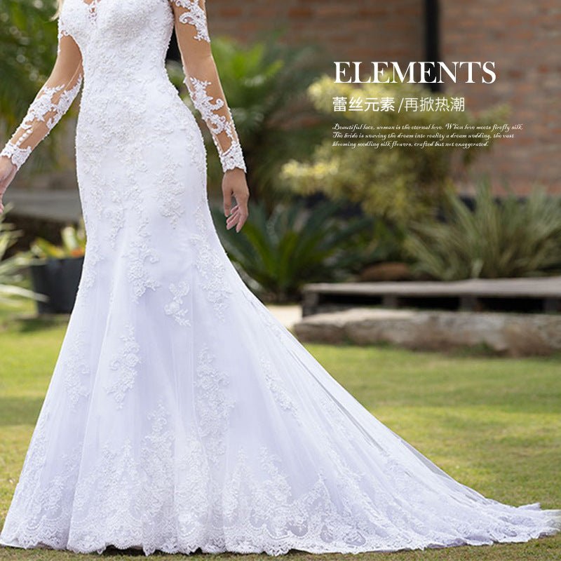 Wedding Dress Fishtail New Dress European Slim Fit Sexy Long Sleeve Leaking Back Wedding Banquet
