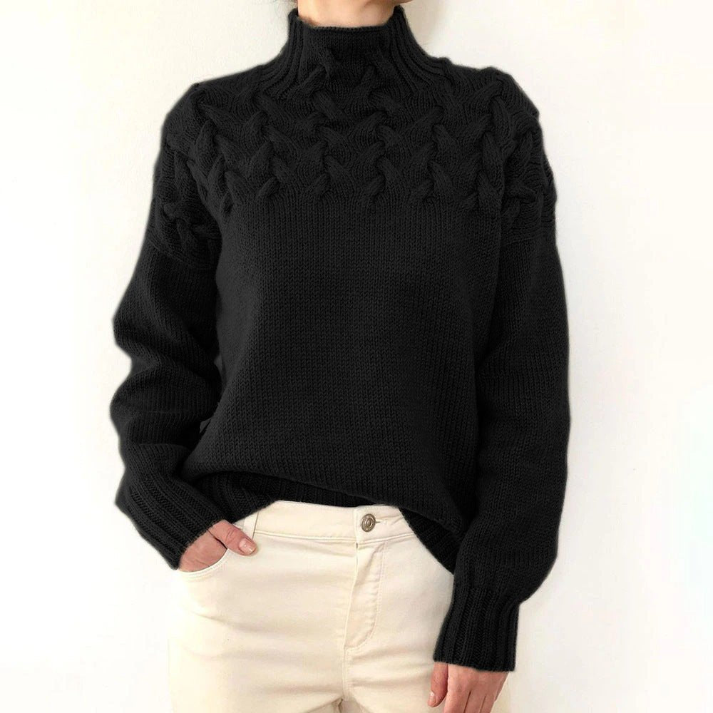 Women's Fashion Cable Knitted Detail Turtleneck Long Sleeve Sweater Women