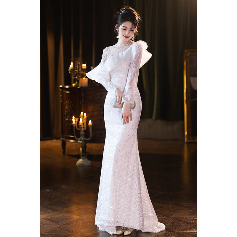 Luxury Fishtail Evening Gown for Women: French Inspired Elegant Party Dress with Sophisticated Atmosphere