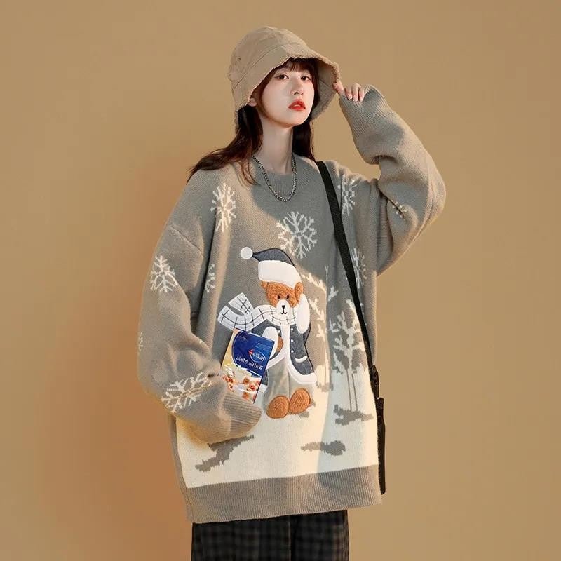 Design sweater female bear tide brand ins loose girlfriend autumn and winter with retro gentle wind fried street knitted sweater