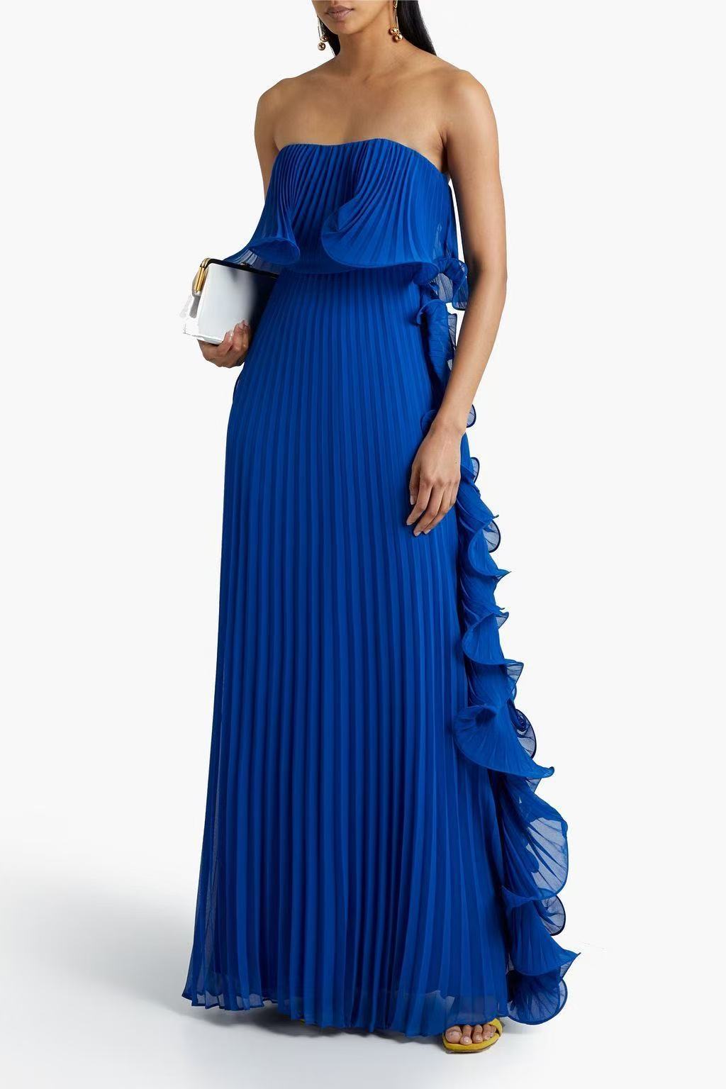 Vintage Ruffle Maxi Skirt: Fringe Hem & Draped Bust with Floor-Length Elegance for Weddings/Events