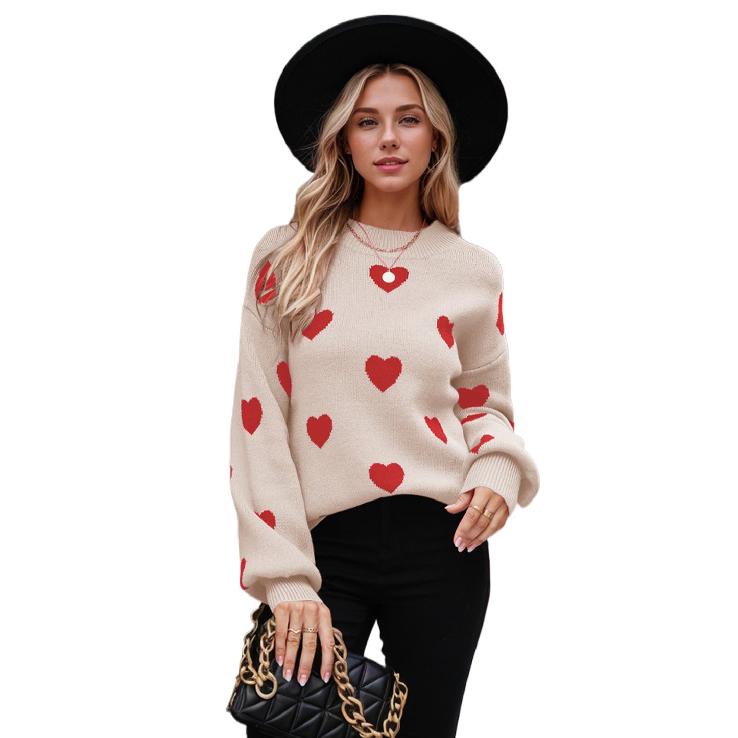Winter Valentine's Day Love Pullover Women's Knitted Sweater Women's Large Size Loose Sweater Women's