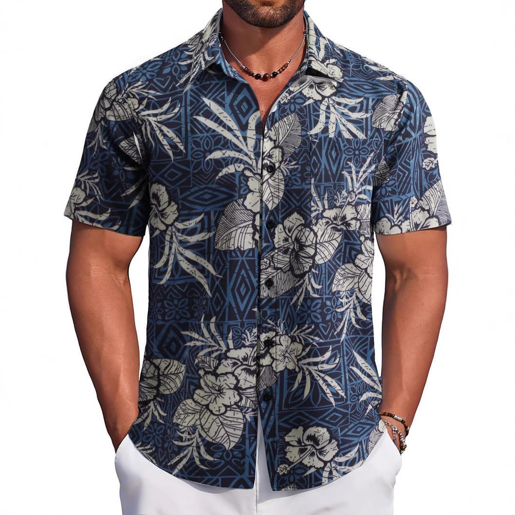 Capsule Wardrobe Essential | Sustainable Hawaiian Shirts | Unisex Cropped Sleeve Beach Tops with AI-Enhanced Floral Patterns