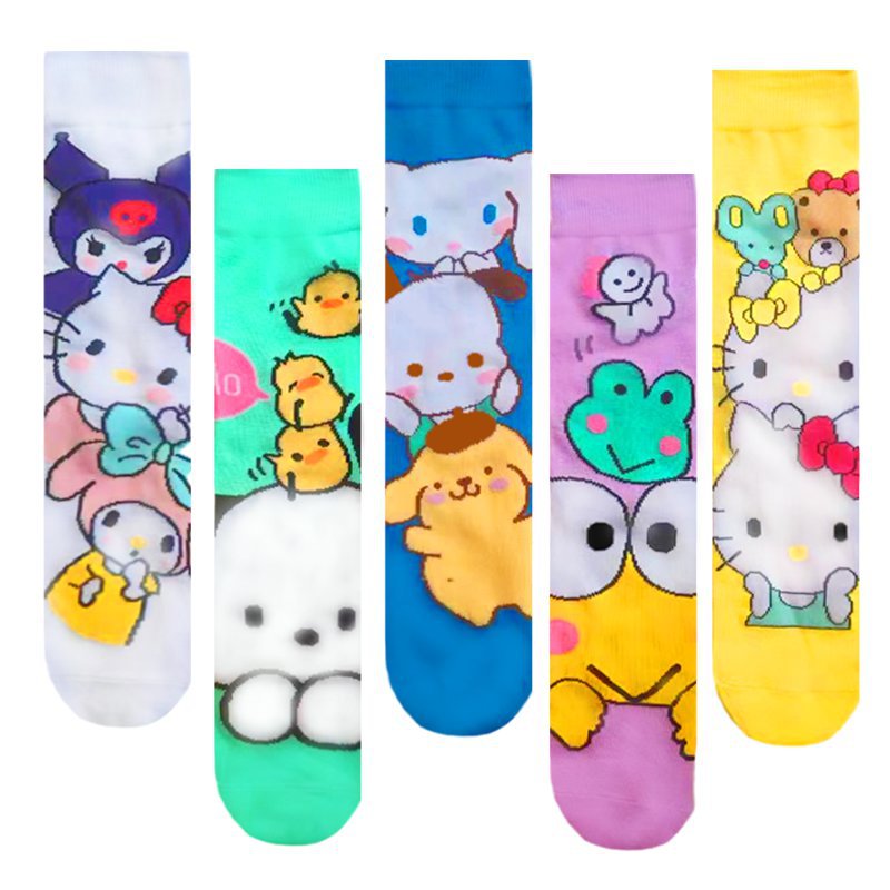 Women's Four Seasons Women's Cotton Animation Male Manufacturer Hello Kitty Ins Trendy Socks Men's Socks-5PRS