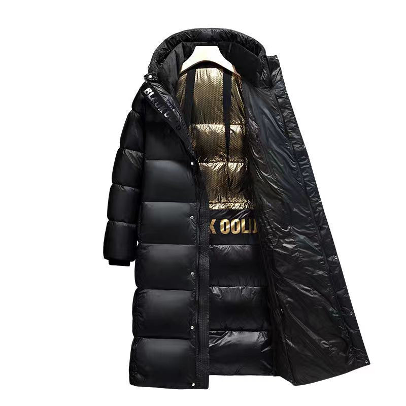 Winter New Black and Gold Winter Clothes Short Thickened Hooded Simple Glossy Coat for Men and Women