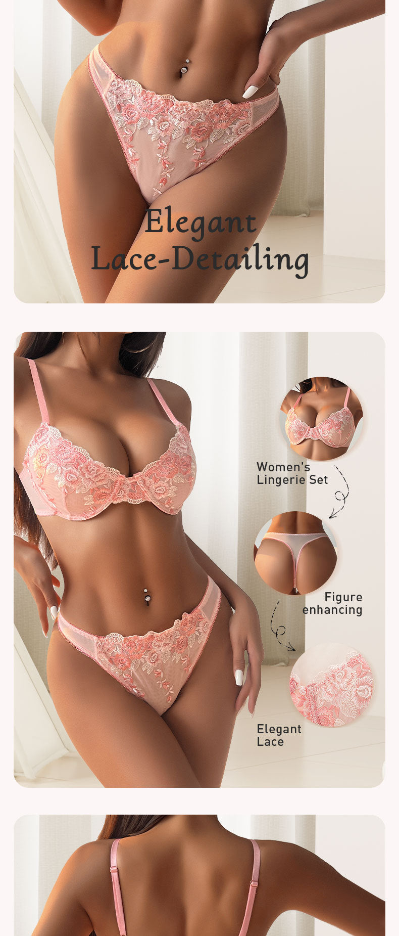 Sheer Lace Push-Up Bra Set - Embroidered Floral Lift & Support