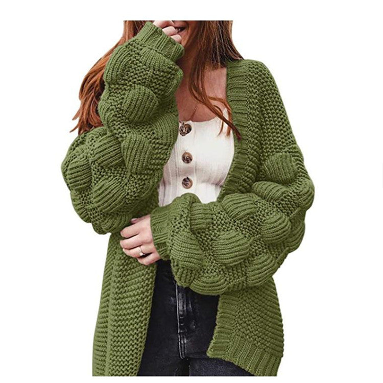 Cardigan Sweater New Knitted Sweater Autumn and Winter Long Cute Ball Loose Thick Coat Women