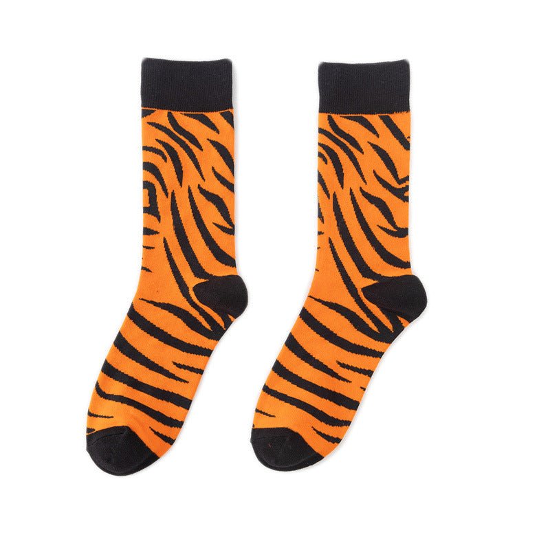 Casual Four-season Socks Men's Tiger Cartoon Socks Cotton Tube Socks Women's Leopard Print Animal Socks-5PRS