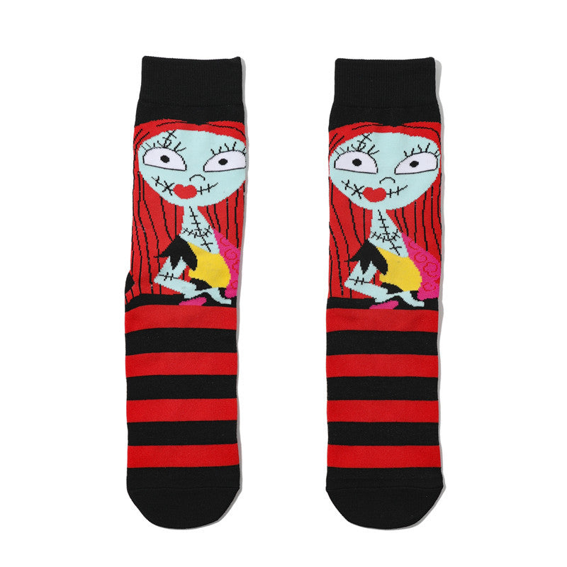 Women's New Trendy Socks Cotton Socks Men's Cartoon Trend Tube Socks Halloween Socks-5PRS