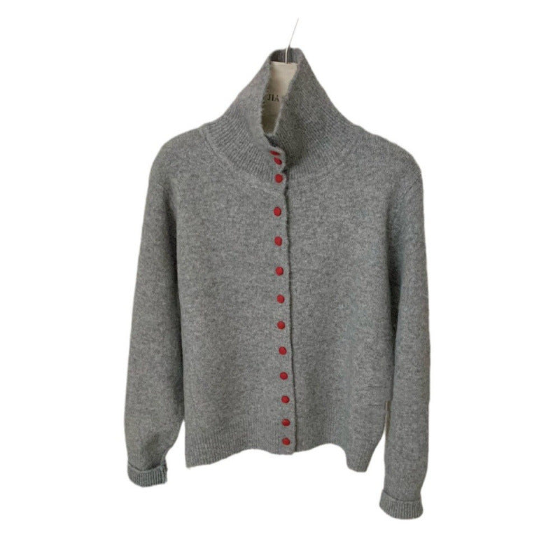 Casual Turtleneck Bag Buckle Sweater Cardigan Women's Autumn and Winter New Lazy Wind Knitted Outer Women's