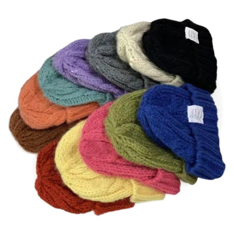 2PCS- Women's Rough Knitted Hat-Autumn and Winter Versatile Big Head Circumference Green Loose Ins Tide Shows Small Face