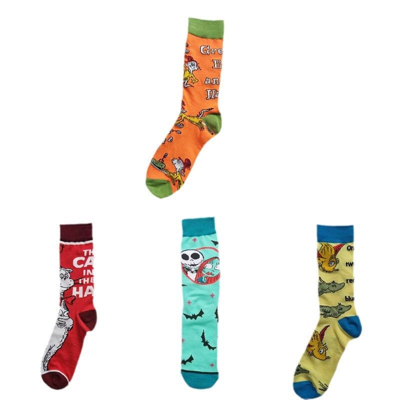 Christmas Cotton Men's Four Seasons Cartoon Tide Socks Men's Socks Animal Socks-5PRS