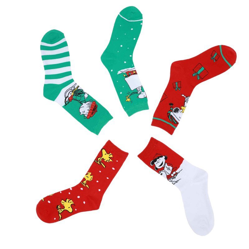 Cotton Christmas Anime Trendy Socks Men's Socks Snoopy Women's Mid-tube Cotton Sleigh Gift Socks-5PRS
