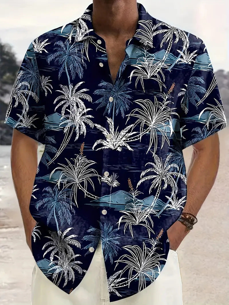 Capsule Wardrobe Essential | Sustainable Hawaiian Shirts | Unisex Cropped Sleeve Beach Tops with AI-Enhanced Floral Patterns