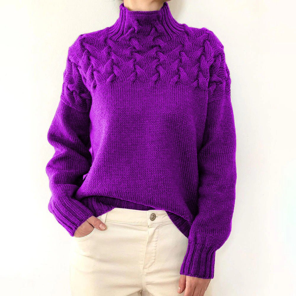 Women's Fashion Cable Knitted Detail Turtleneck Long Sleeve Sweater Women