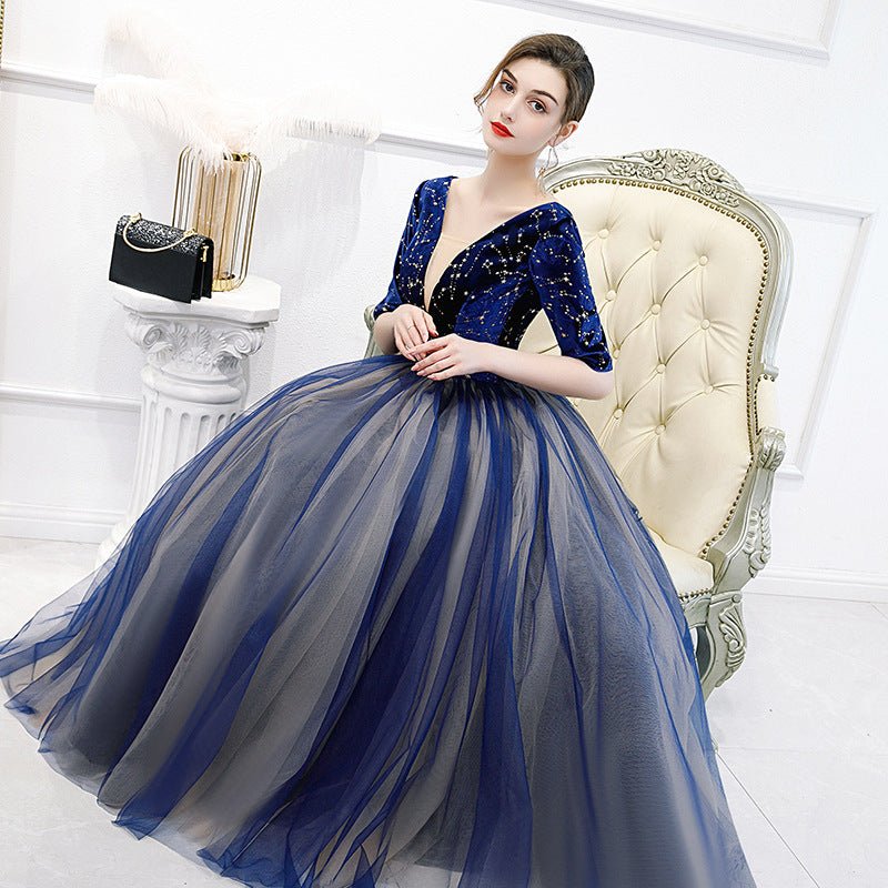 Color Yarn New Chorus Performance Student Vocal Solo Art Test Clothing Puffy Skirt Long Evening Dress Women