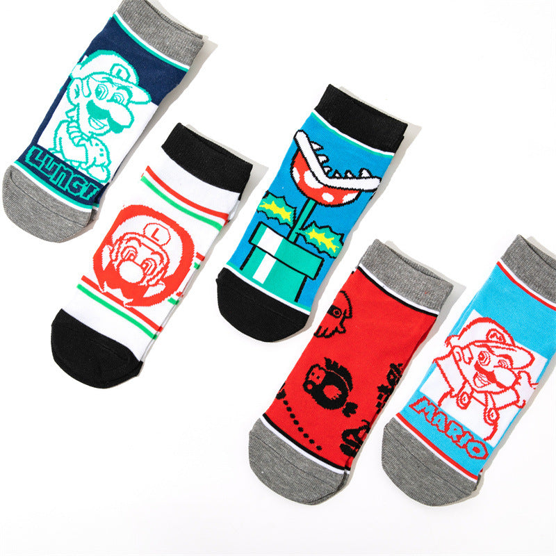 Wholesale Women's Cotton Men's Short Mary Boat Socks Animation Men's Cartoon Sock Personalized Animation Socks-5PRS